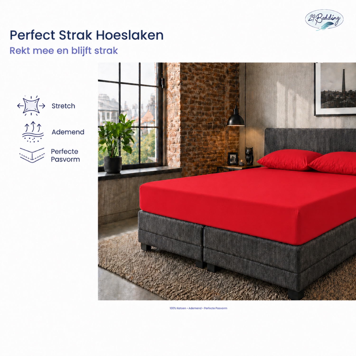Duopak 2 stuks!! - Jersey hoeslaken Elastaan 90 x 220 cm Rood main product photo