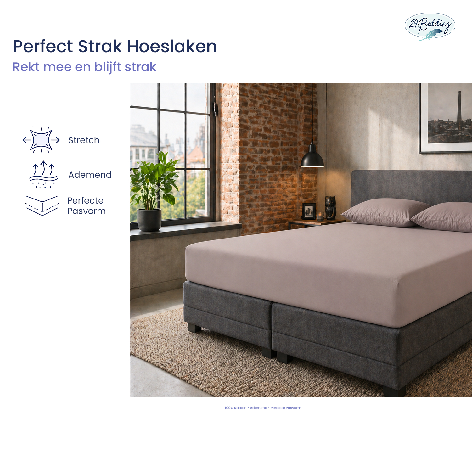 Topper hoeslaken Jersey Elastaan 90 x 200 cm Taupe main product photo