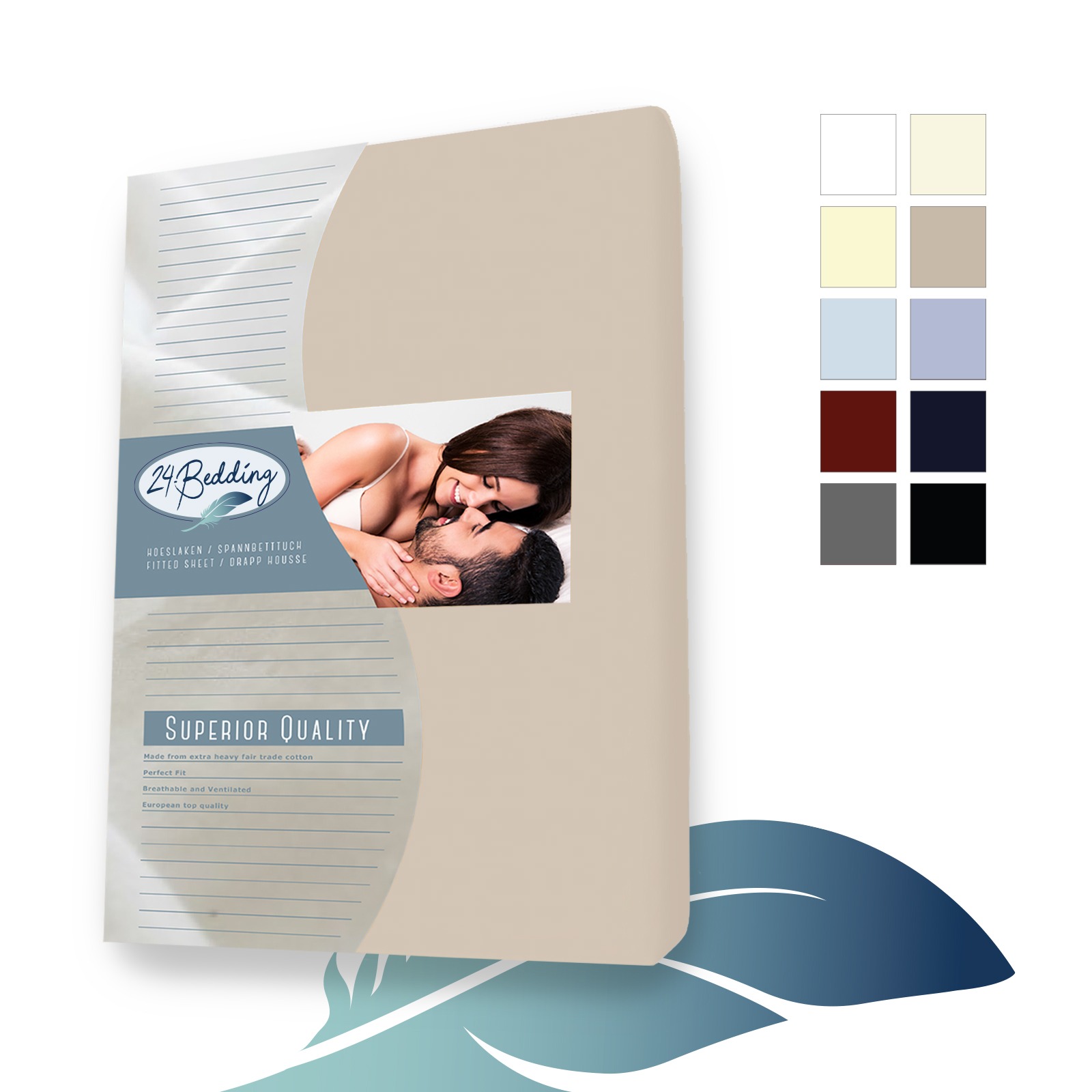 24-Bedding Superior Jersey hoeslaken 90 x 200 cm sand  Voorzijde verpakking