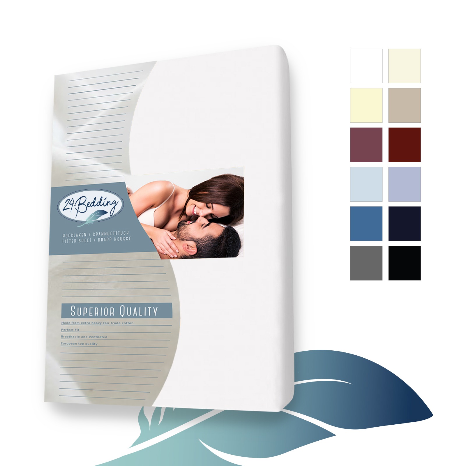 Duopak 2 stuks!! - katoenen hoeslaken 90 x 220 cm Wit main product photo