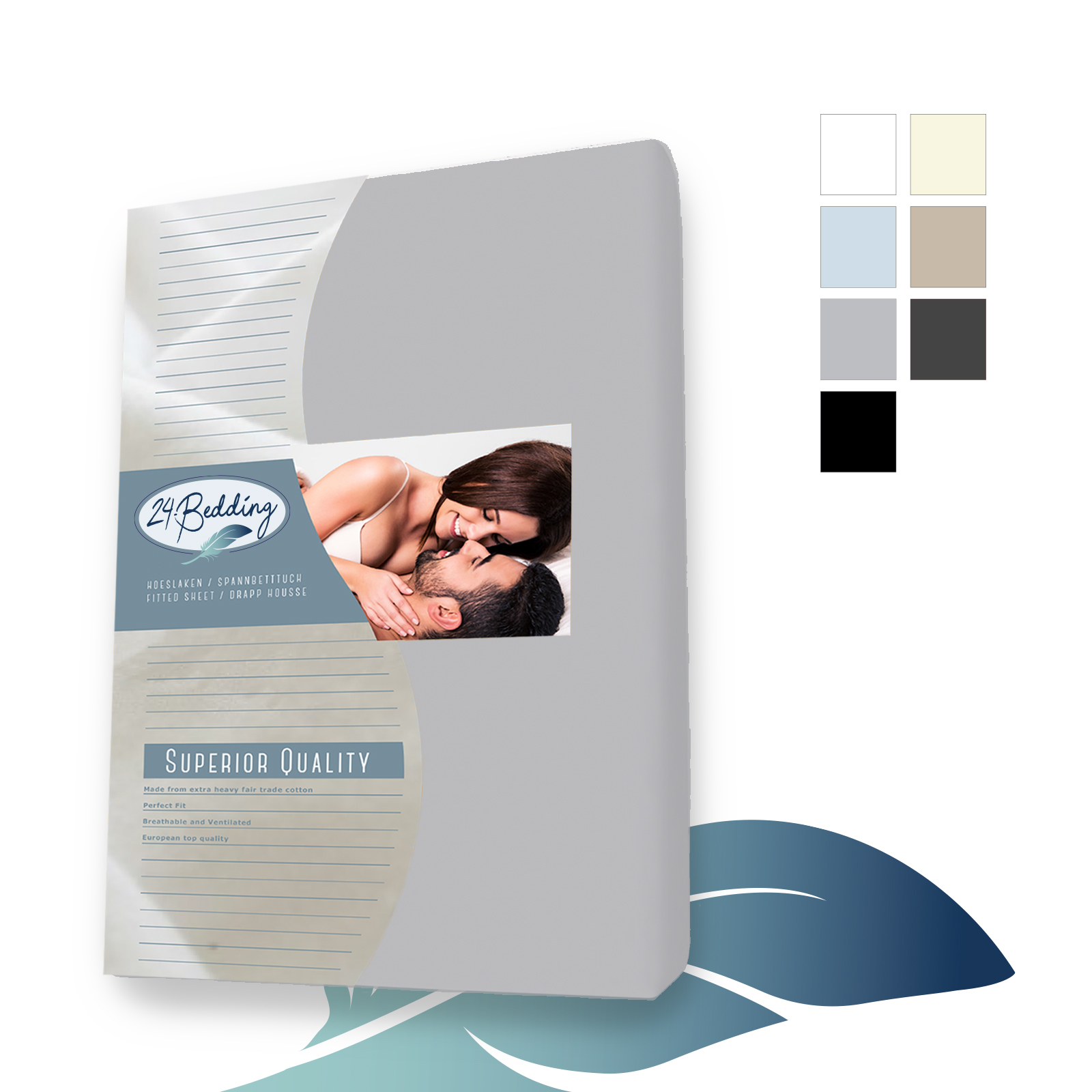 katoenen splittopper hoeslaken 160 x 210 cm zilver Grijs main product photo