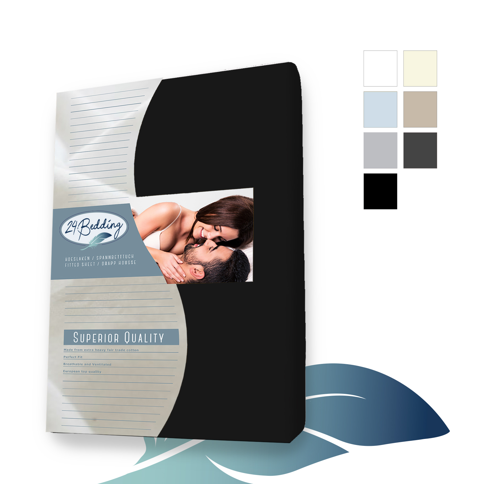 katoenen splittopper hoeslaken 180 x 200 cm Zwart main product photo